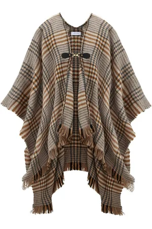Lascana Gebreide poncho Cape modieus ruitpatroon & gesp, ruitdoek, poncho, sjaal, vegan