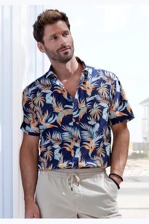 john devin Hawaï-overhemd Regular fit Korte mouwen, vrijetijdsshirt met palmprint van 100% katoen