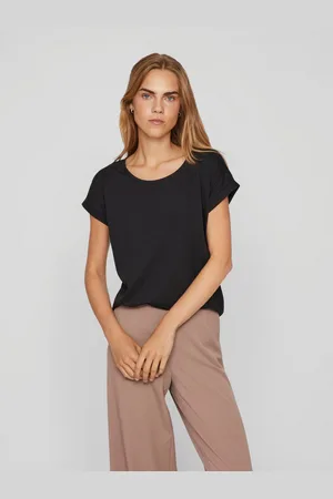 VILA Shirt met ronde hals VIDREAMERS NEW PURE T-SHIRT/SU-NOOS Basic dames T-shirt met ronde hals en omgeslagen mouwen