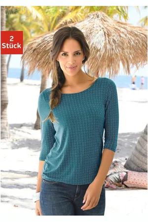 Lascana Shirt met 3/4-mouwen Met modieuze cut out van zachte viscose-stretch (Set van 2)