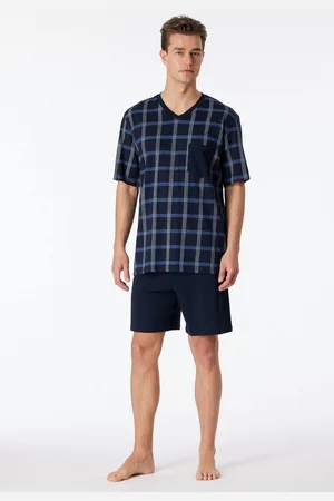 Schiesser Shortama "Comfort Nightwear" met klassiek ruitpatroon, v-hals en opgestikte borstzak (2-delig)