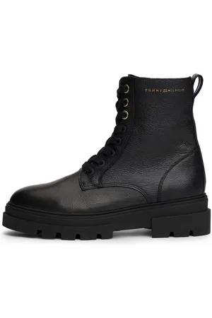 Tommy Hilfiger Veterschoenen BICOLOR LEATHER LACE-UP , plateau, veterschoenen, chunky boots, gouden logo tekst