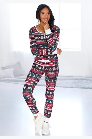Lascana Pyjama met kerstachtig motief (2-delig, 1 stuk)