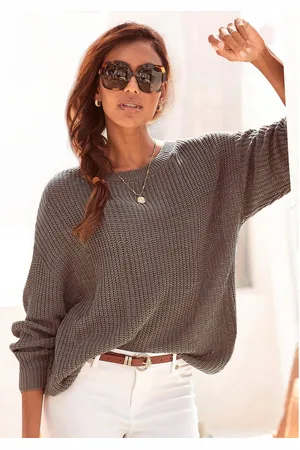 Lascana Gebreide trui met overlappende schouders, casual damespullover, basic