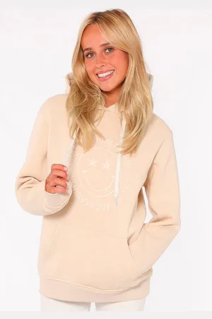 Zwillingsherz Hoodie Happy and Beautiful met gelijkkleurige smiley-borduursel en bindbanden met inscriptie