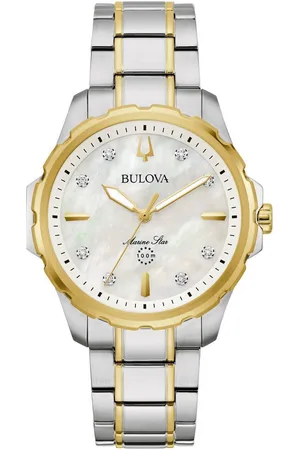 BULOVA Kwartshorloge Marine Star Polshorloge, dameshorloge, parelmoer wijzerplaat, met diamanten, saffierglas