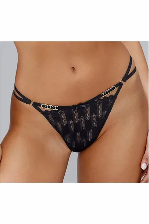 Lascana String met grafische kant en metalen accessoires