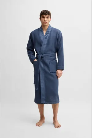 HUGO BOSS Ochtendjas Waffle Kimono met groot logo van velours