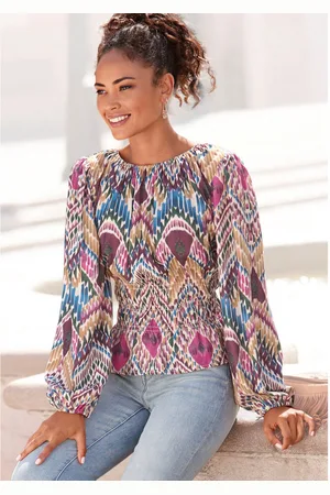 Lascana Blouse met lange mouwen met modieuze rimpelingen, elegante damesblouse, feestelijk