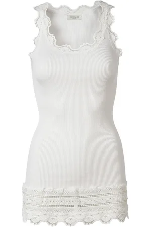 Rosemunde Tanktop Benita Silk Top Camisole met vintage kant aan de halslijn, brede elastische kant aan de zoom
