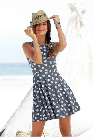beachtime Strandjurk met bloemenprint gemaakt van katoen, mini jurk, zomerjurk