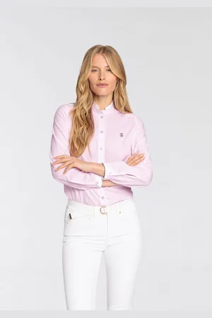 DELMAO Blouse met ruches met fijne strepen