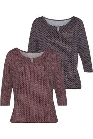 vivance collection Shirt met ronde hals Met gouden sierknop bij de hals (Set van 2)