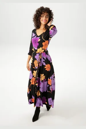 Aniston Maxi-jurk met grootformaat, kleurharmonieuze bloemen bedrukt - nieuwe collectie (Met een afneembare bindstrik)