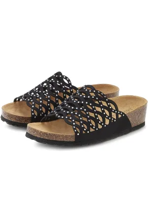 Lascana Slippers Mule, sandaal, open schoen met comfortkurk voetbed van leer en glinsterende steentjes