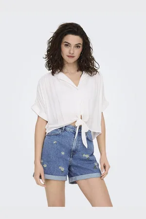 ONLY Blouse met korte mouwen ONLPAULA LIFE S/S TIE SHIRT WVN NOOS