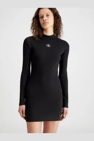 Calvin Klein Mini-jurk WOVEN LABEL RIB LS DRESS