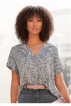 vivance collection Blouse met korte mouwen met bloemenprint en v-hals, blouseshirt, damesblouse