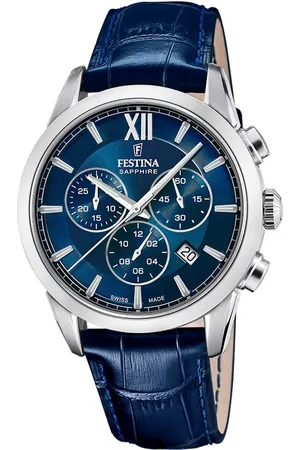 Festina Chronograaf Swiss Made Collection Quartz horloge, herenhorloge, datum, leren band, saffierglas, Swiss Made