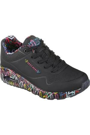 Skechers Sneakers met sleehak UNO-LOVING LOVE Vrijetijdsschoen, lage schoen, veterschoen met coole graffiti-print