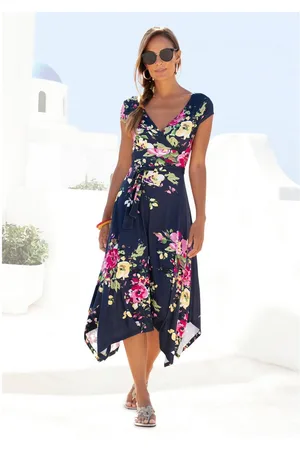 beachtime Zomerjurk met puntige zoom en strik in de taille, jersey jurk, strandjurk