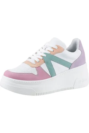 Rieker Plateausneakers met pastelkleuren contrasten, vrijetijdsschoen, lage schoen, veterschoen