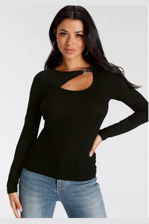 melrose Shirt met lange mouwen Langarm, effen, met sierknop