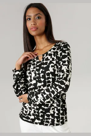 Aniston Shirt met lange mouwen met all-over print, sierdetails en cut-out