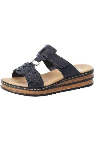 Rieker Slippers sleehak, zomerschoen, pantoffels met bandjes in gevlochten look