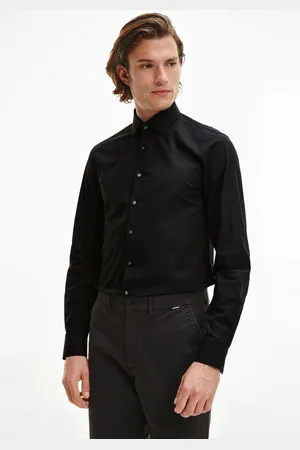 Calvin Klein Businessoverhemd POPLIN STRETCH SLIM SHIRT met kent-kraag, logoprint op borsthoogte