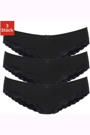 Lascana Slip van elastische katoen met delicate kant (3 stuks)