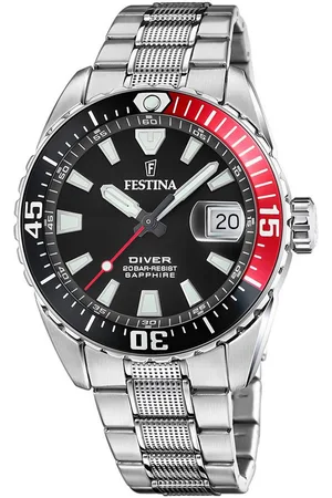 Festina Duikhorloge The Originals/Diver Horloge, quartzhorloge, herenhorloge, tot 20 bar waterdicht, stalen armband