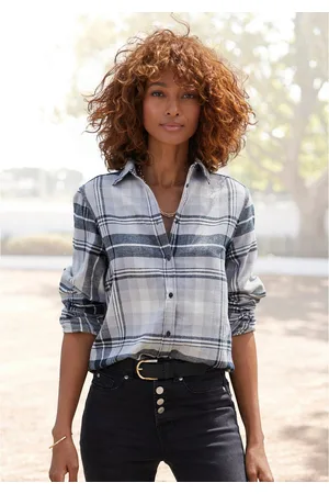 Buffalo Overhemdblouse van zachte flanel met blousekraag, flanellen shirt, ruitblouse
