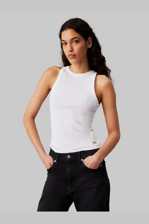 Calvin Klein Geribde tanktop WOVEN LABEL TANK TOP