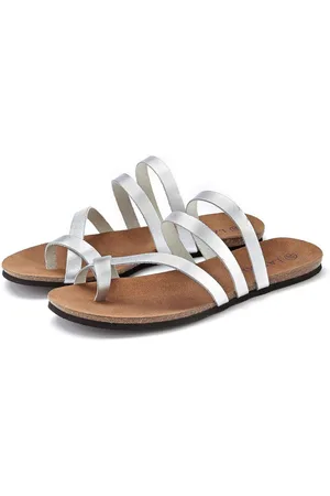 Lascana Teenslippers Sandaal, pantoletten van leer in metallic-look
