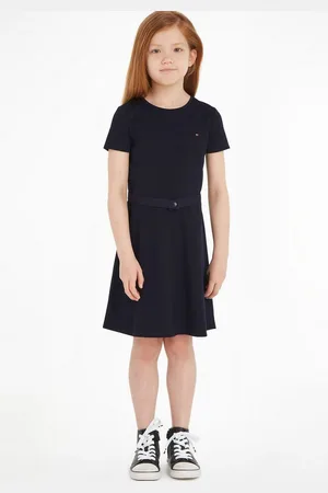 Tommy Hilfiger Jerseyjurk ESSENTIAL SKATER DRESS met merklabel op de tailleband