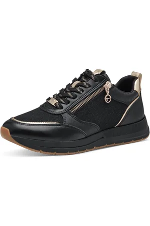 Tamaris Sneakers met sleehak vrijetijdsschoen, lage schoen, veterschoen met trendy metallic-details