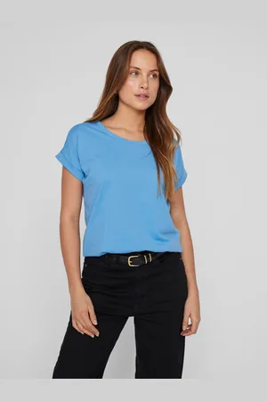 VILA Shirt met ronde hals VIDREAMERS NEW PURE T-SHIRT/SU-NOOS Basic dames T-shirt met ronde hals en omgeslagen mouwen