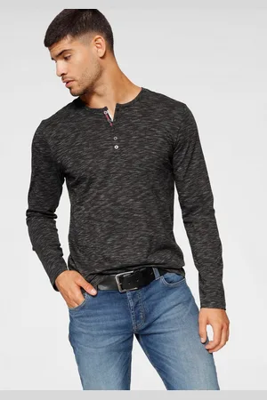 Bruno Banani Shirt met lange mouwen smalle pasvorm, gemêleerde look en print