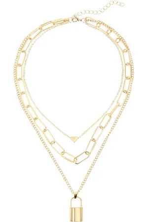 Lascana Kettingenset 3-reihige ketting met hart & slot, meerlagige halsketting, halssieraad