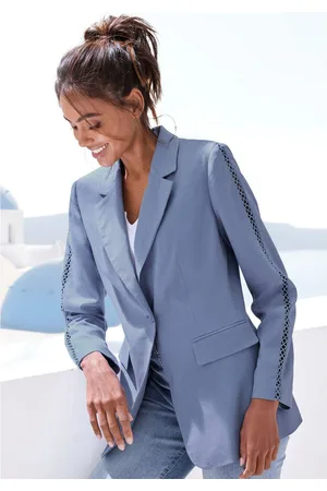Lascana Lange blazer met haakwerk inzet op de mouwen, van linnenmix