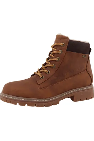 TOM TAILOR Winterlaarzen hakken, winter-enkellaars, veterschoenen met logo-decoratie