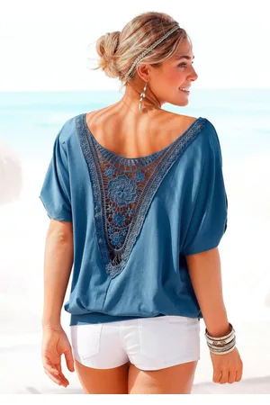 Lascana Strandshirt met gehaakt inzet op de rug, t-shirt, wijde pasvorm, luchtig en los
