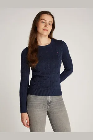 Tommy Hilfiger Trui met ronde hals CO CABLE VAR LS C-NK SWT met kabelpatroon, logo-borduursel