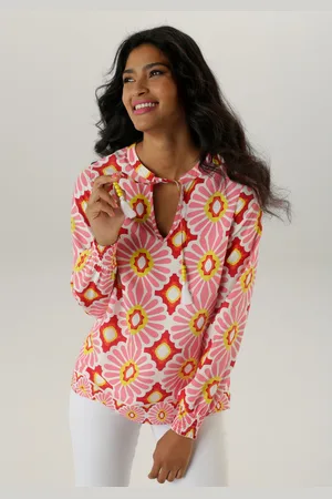 Aniston Blouse zonder sluiting met geometrisch gebloemde rand aan de zoom - nieuwe collectie