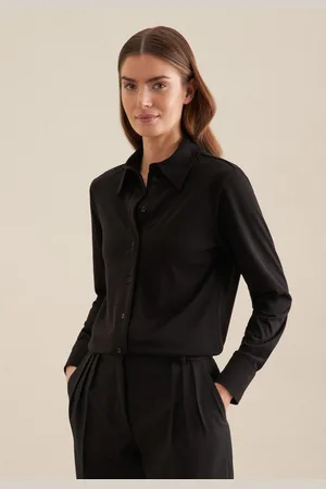 Seidensticker Overhemdblouse Zwarte roos Lange mouwen kraag uni