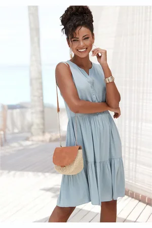 Lascana Zomerjurk van geweven viscose, strandjurk met volants, basis