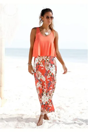 QS by s.Oliver Maxi-jurk in lagen-look met bloemenprint, zomerjurk, strandjurk