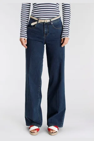 DELMAO Wijde jeans comfortabele pasvorm, normale taille, met contrasterende details (set, 2-delig, Met riem)
