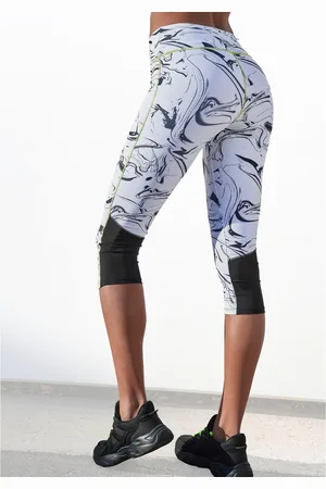 Lascana Caprilegging White Marble Sportbroek met mesh-inzetstukken